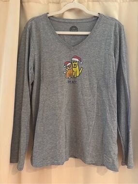 Life Is Good Gray V-Neck Long-Sleeve Tee with Festive Dogs